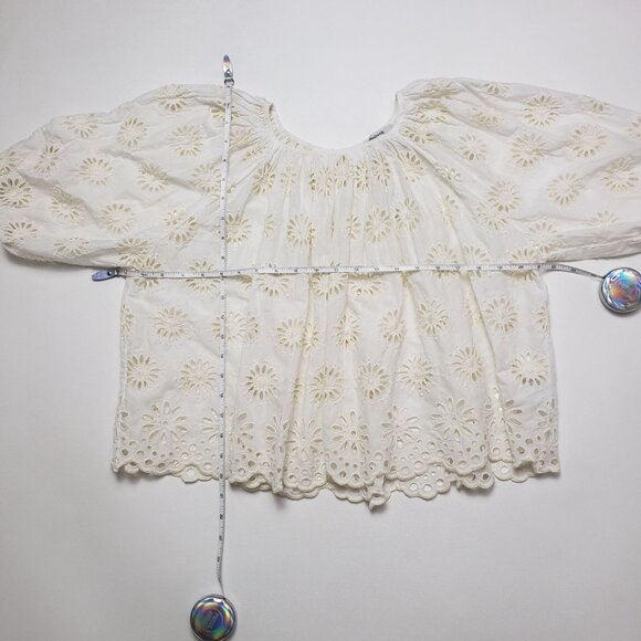 Madewell Embroidered Shirred Puff-Sleeve Top Women's XS Ivory Floral Eyelet - Picture 5 of 16
